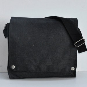 Leather & Canvas Messenger Bag in Black