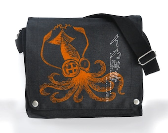 Green Mad Science Squid messenger bag  black