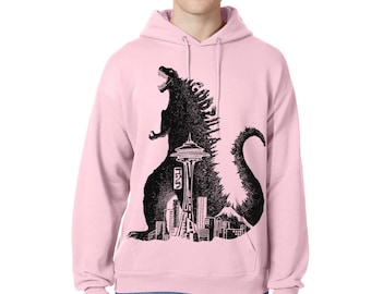 Pink Unisex Seattle Godzilla Pullover Hooded Sweatshirt