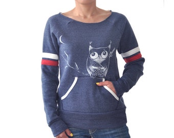 50% off!!! Japanese-inspired Kawaii Ninja Owl Sport Stripe off-the-shoulder sweatshirt