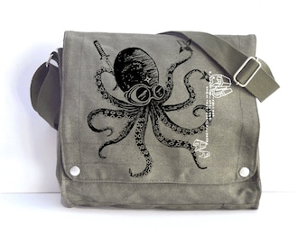 Steampunk Ninja Octopus messenger bag