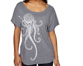 50% off!!! Zentangle Samurai Octopus Tri-Blend Dolman women's Tee
