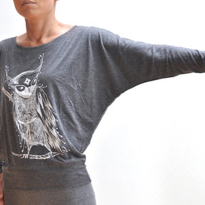 Zentangle Samurai Owl Ladies' Flowy Long-Sleeve Off Shoulder T-Shirt image 2