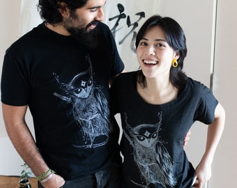 Camisetas Zen enredadas Samurai Owl Pair