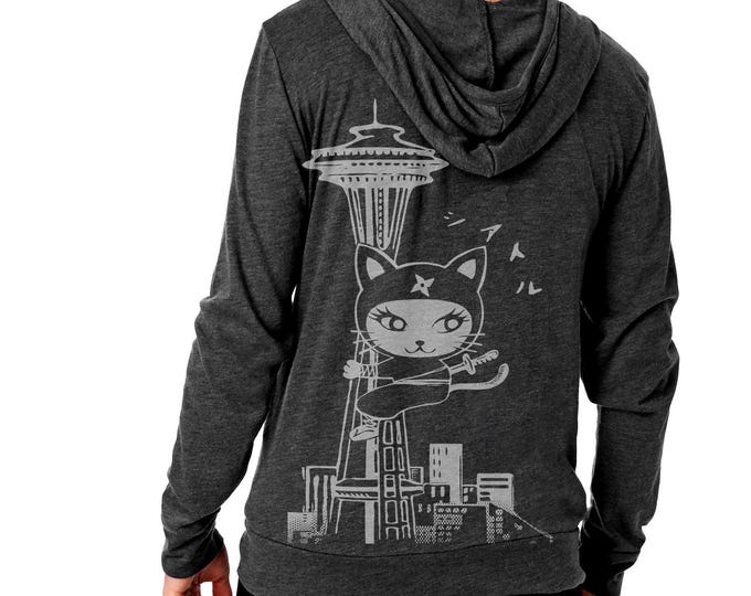 Featured listing image: Seattle Ninja Kitty unisex Eco Heather Zip Hoodie