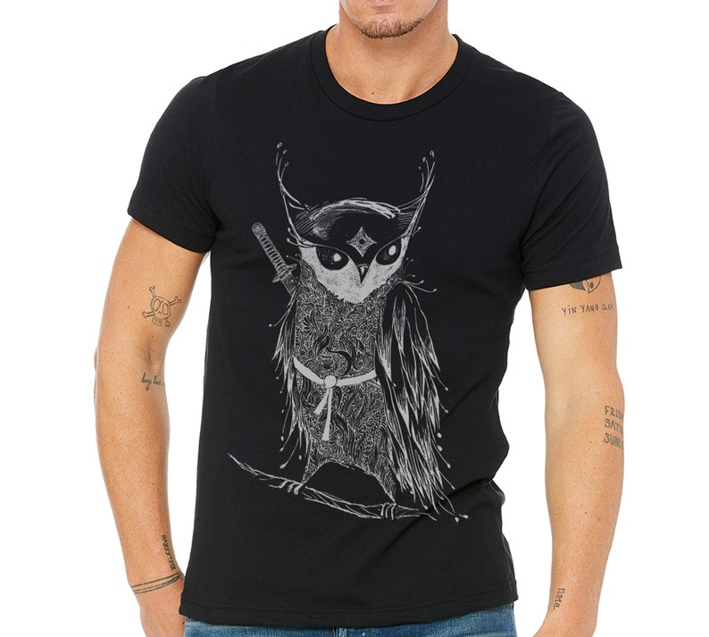 Zentangle Samurai Owl Men's T shirts image 1