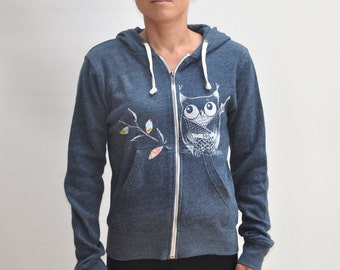 INTERESTPRINT Womens Cute Colorful Owl Trees Full-Zip Hoodie XS