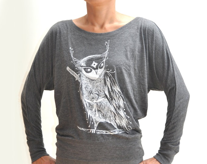 Featured listing image: 50% OFF!!! Zentangle Samurai Owl Ladies' Flowy Long-Sleeve Off Shoulder T-Shirt