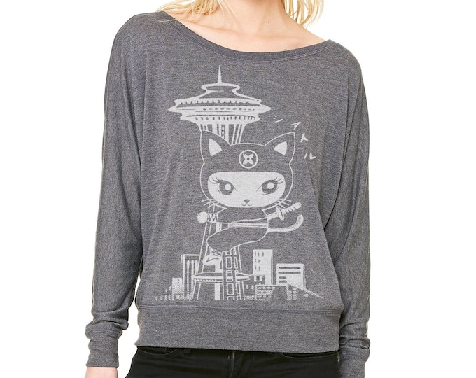 Featured listing image: 50% off!!! Seattle Kitty Ladies' Flowy Long-Sleeve Off Shoulder T-Shirt