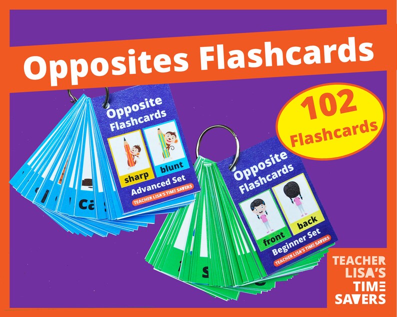 Opposites Flashcards 102 Double Sided Flashcards Included Etsy