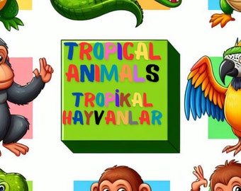 Karteikarten mit tropischen Tieren für Kinder - inklusive englischer und türkischer Namen!