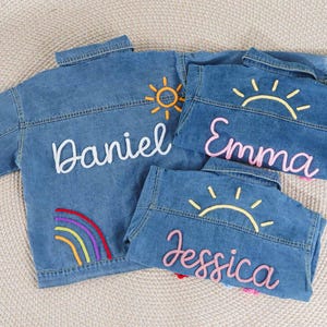 Chaqueta vaquera bordada personalizada, chaqueta con letras personalizadas para niña con nombre, regalo para baby shower o cumpleaños, regalos para niños, atuendo de primavera.