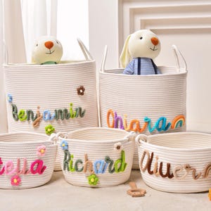 Personalized Baby Shower Gift Basket,Custom Handmade Basket with Name,Rope Cotton Baby Gift Basket,Newborn Baby Nursery Gift,Toy Basket