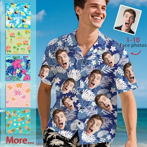 Camisa hawaiana personalizada con foto, con cara de perro, regalo de aniversario, para hombre y mujer.