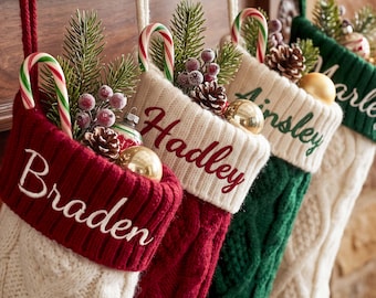 Geborduurde kerstsok voor het hele gezin (2026), gepersonaliseerde kerstsokken voor het hele gezin, kerstsokken, gebreide kerstsok met naam