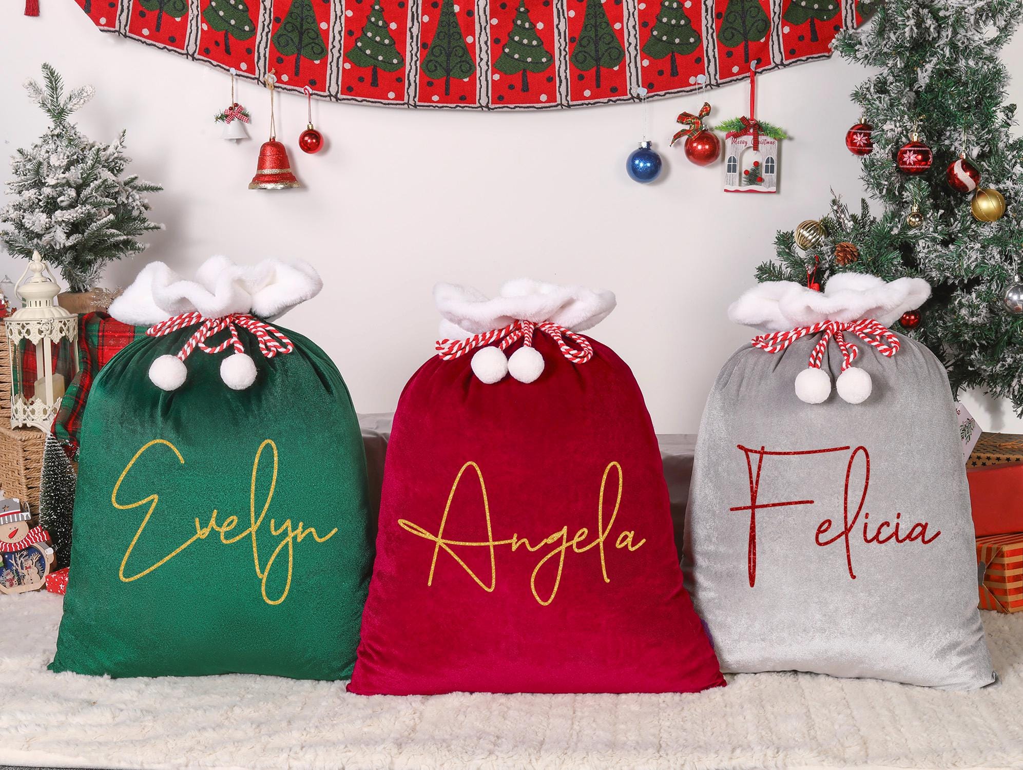 Christmas Sack In Velvet Green | Christmas Bags For Gifts | Santa Sack - View #13