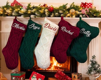 2025 Embroidered Family Christmas Stocking, Personalized Family Christmas Stockings,Holiday Stockings,Knitted Name Stockings,Christmas Gifts