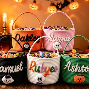 Personalized Halloween Candy Basket, Custom Trick or Treat Bag with Name