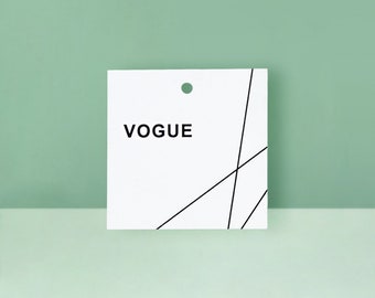 Aangepaste vierkante tags in 2'', gepersonaliseerde tags aan 2 zijden bedrukt in kleur, uw logo op premium karton, kledinglabels met touwtjes