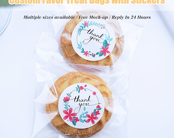 Custom Thank You Favor Stickers and Bags, Personalized Treat Bags with Stickers, Party Favor Clear Bags and Seals, Wedding Shower Favor