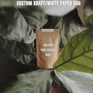 Peronalized 50pcs Kraft/White Stand Up Zipper Lock Pouches, Reusable Bag for Food, Custom Logo Printing Food Bags, Self Stand Packaging Bags