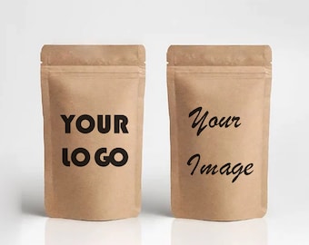 Personalized Kraft Stand Up Zipper Lock Pouches, Custom Reusable Bag for Food, Packaging Bags, Kraft Brown Self Stand Zip Lock Bag