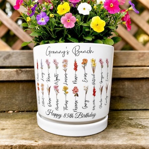 Personalized Grandmas Garden Birth Month Flower Pot: Custom Mothers Day Birthday Gift for Mom