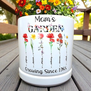 Personalized Grandma Garden Flower Pot: Custom Birth Flower Planter with Kids Names
