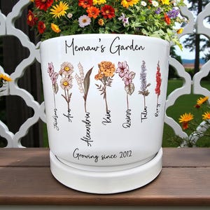 Custom Birth Month Flower Pot: Personalized Ceramic Planter Gift for Mom or Grandma
