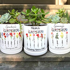Mormors trädgårdspresent Personlig blomkruka för mors dag från barnbarn