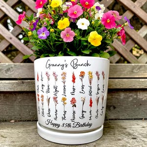 Personalized Grandmas Garden Birth Month Flower Pot: Custom Mothers Day Birthday Gift for Mom