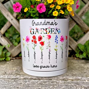 Grandmas Garden Gift Personalized Mothers Day Birth Month Flower Planter for Mom from Grandkids