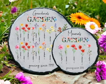 Pietra da giardino personalizzata per la mamma - Nome del fiore di nascita personalizzato - Regalo per la festa della mamma dai bambini