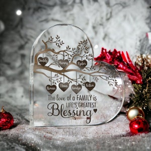 Personalized Family Tree Acrylic Heart Plaque - Gift for Grandma With ...