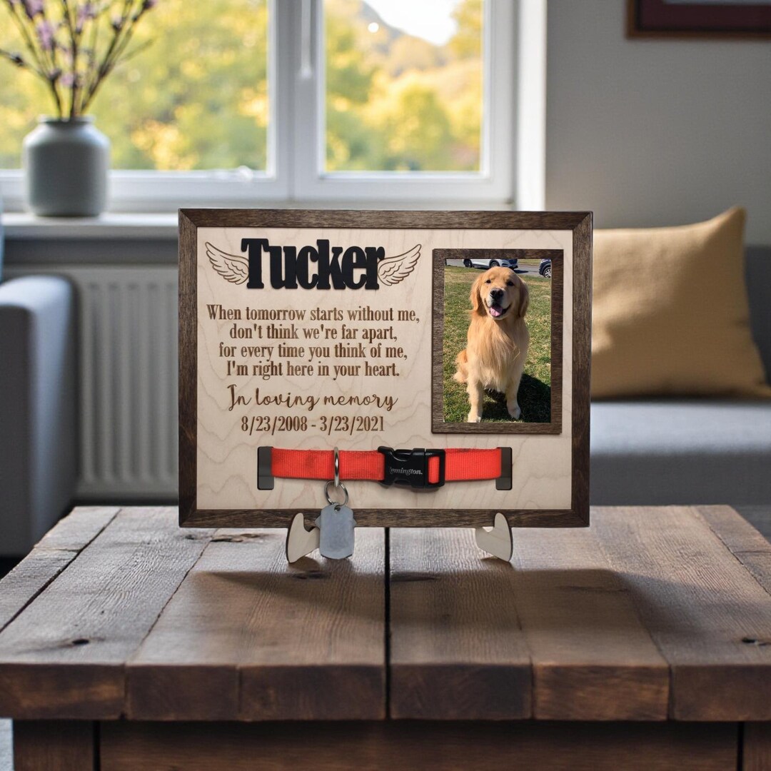 Personalized Pet Memorial Frame With Collar Holder | Custom Dog Cat ...