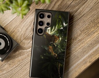 Leopards in the Tree Phone Case, Two Leopards Peering From The Jungle, Samsung Galaxy Phone Case, Predators Posed to Pounce, Dual Layer Case