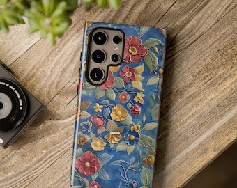 Flower Design Phone Case, Samsung Galaxy Phones, Simulated Texture Floral Print, Vibrant Colorful Gift Case, Galaxy S10 S20 S21 S22 S23 S24
