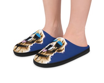 Chill Paws: Funny Golden Retriever Mens Slippers for Home Comfort! Blue