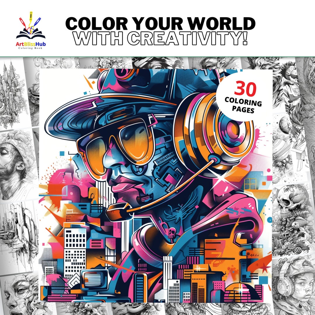 Graffiti Coloring Page: Printable Art for Adults, Urban Street Art ...