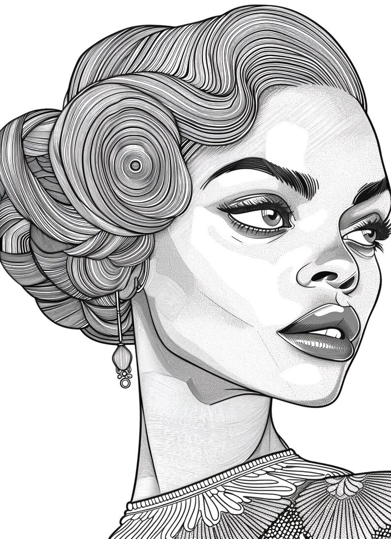 90 s Black Woman Hairstyles Coloring Pages Adult Coloring Book 