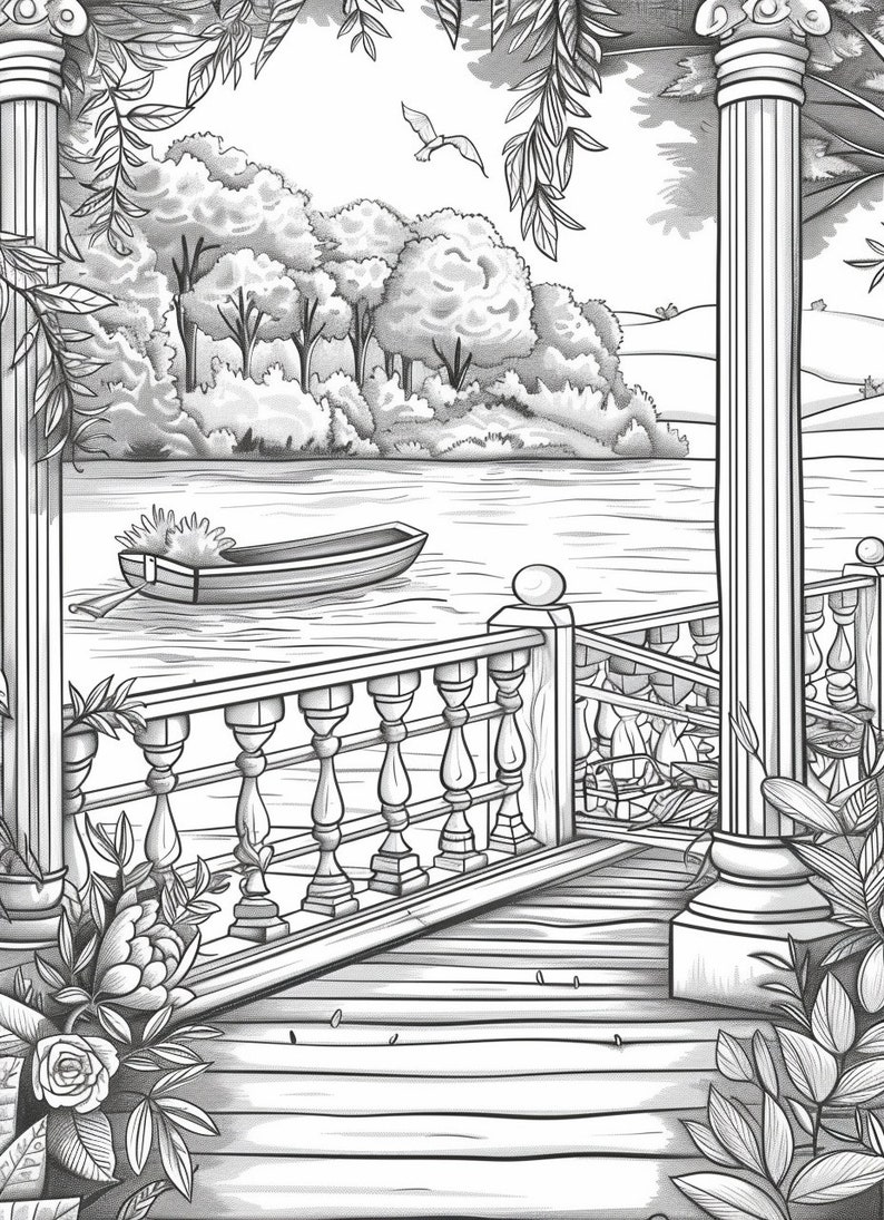 30 Printable Summer Vibes Coloring Pages, Grayscale Coloring, Travel ...
