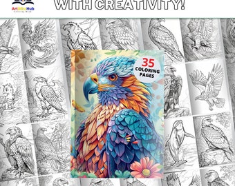 35 pagine da colorare Aquila, pagine da colorare per adulti, fogli da colorare per bambini con uccelli carini, download digitale stampabile istantaneo