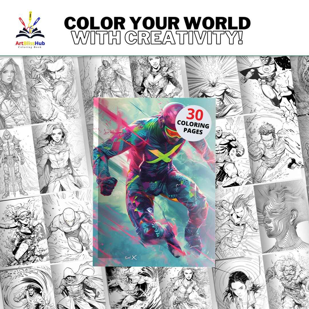 Superhero Coloring Book for Adults & Teens, 30 Superhero Pages, Art ...