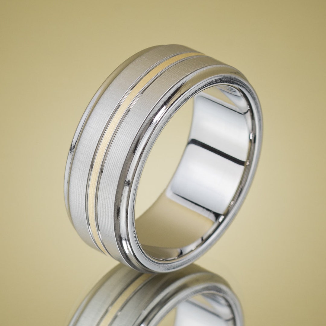 Inconel Wedding Band With Gold Stripe - Etsy