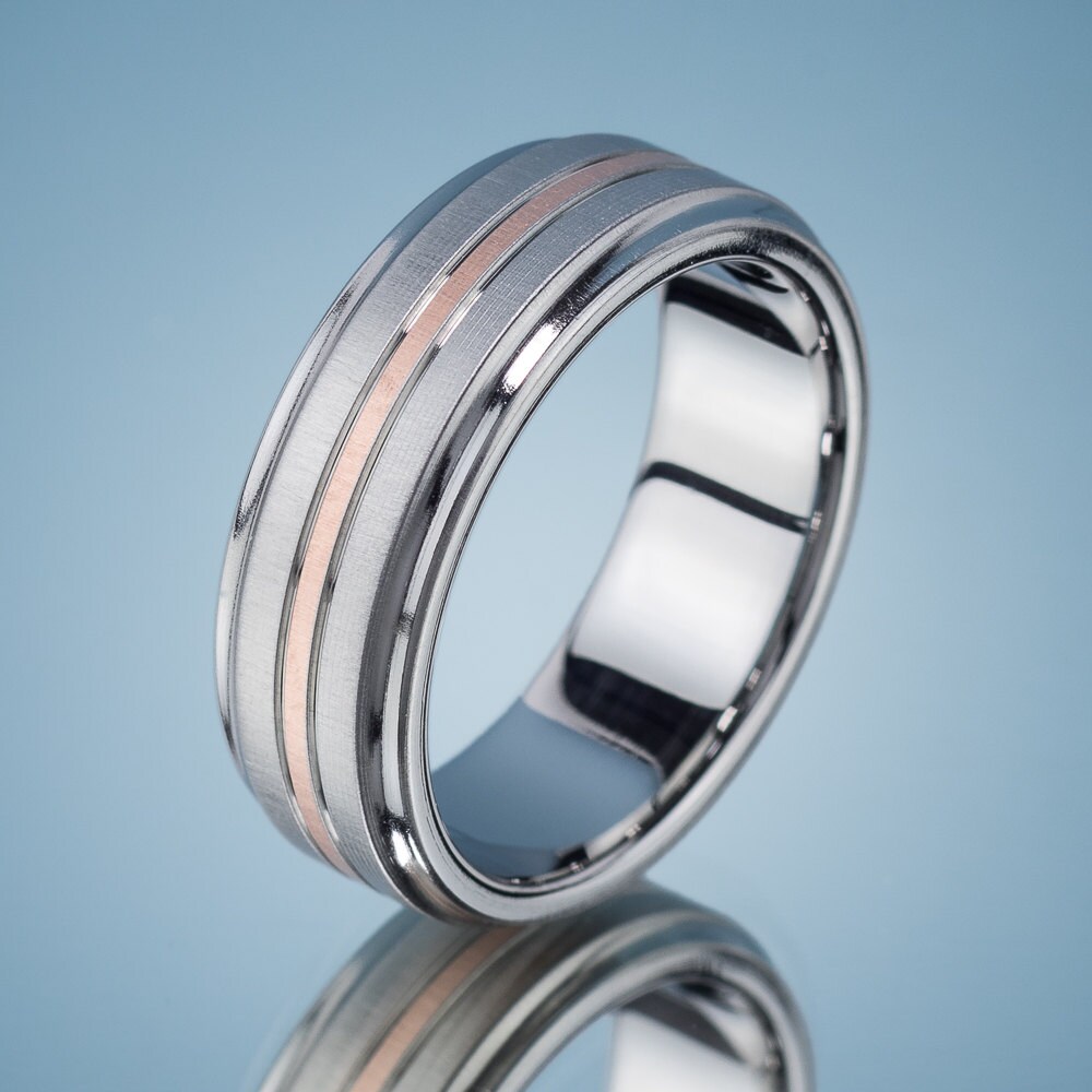 Men's Wedding Band Stainless Steel Rose Gold Ring | Etsy