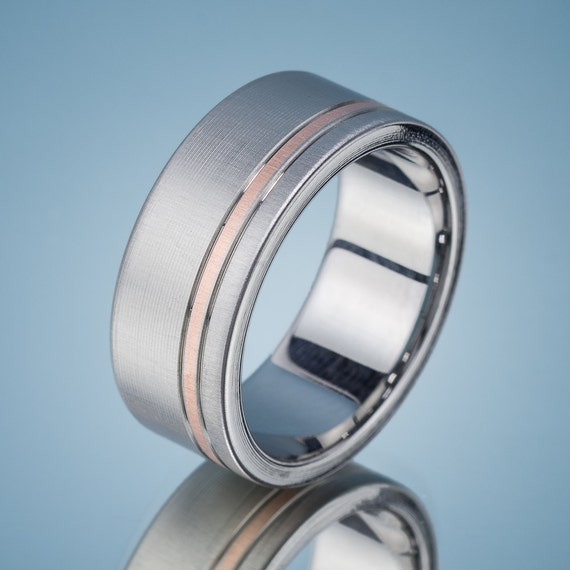 Men's Wedding Band Stainless Steel Rose Gold Ring | Etsy