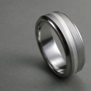 Men's Wedding Band Titanium Silver Swirl Comfort Fit