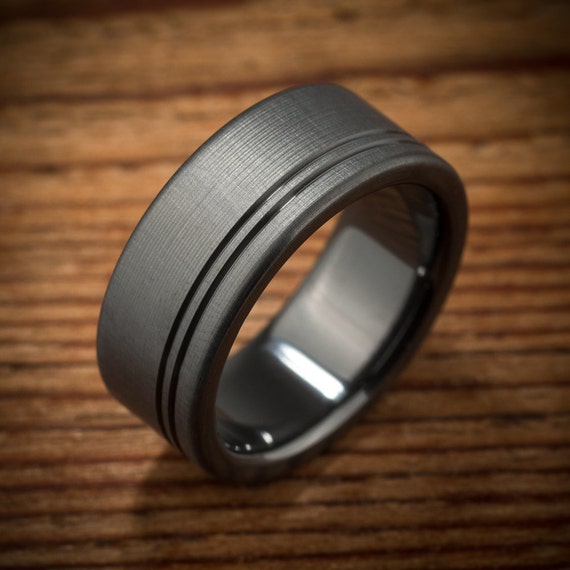 Men's Wedding Band Comfort Fit Interior Black Zirconium Etsy