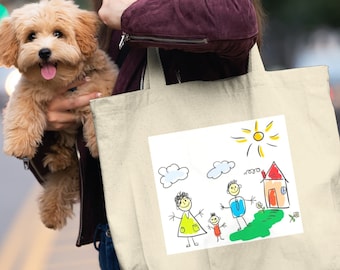 Ecobolsa personalizada con estampado. Imprima el dibujo de su hijo. Imprime cualquiera de tus fotografías. Impresión de imágenes personalizadas. Cualquier imagen o texto en la bolsa.