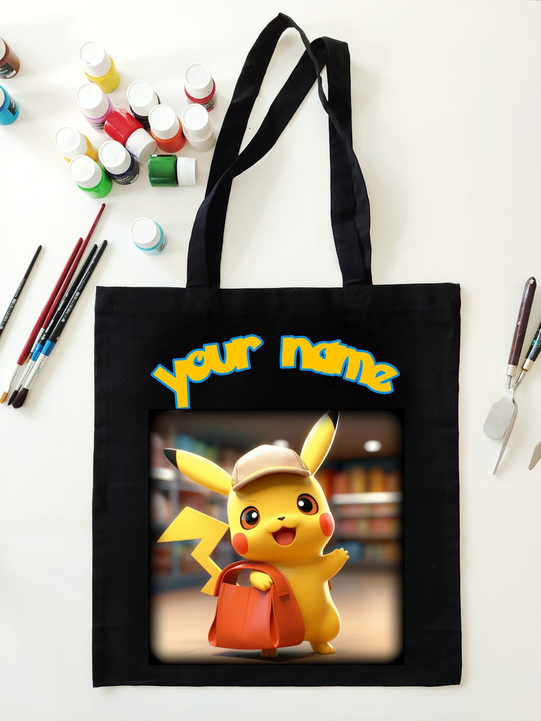 Eco Bag With a Pikachu Print Image and Your Name on It. Personalized ...
